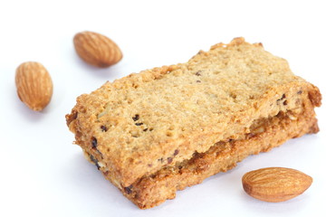 Close - up almond cookies on white