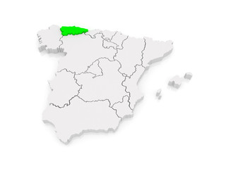 Map of Asturias. Spain.