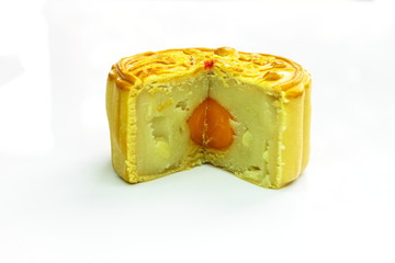 Inside of moon cake with sweet pea and yolk