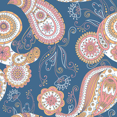 Henna paisley mehndi doodles asian design pattern.