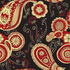 Henna paisley mehndi doodles asian design pattern.