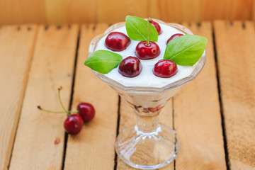 Top view dessert fruit cherries