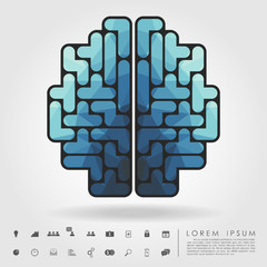 polygon brain from tetris blocks with business icon