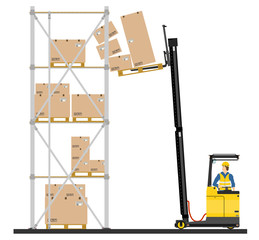 Illustration of forklift operating in the racks.