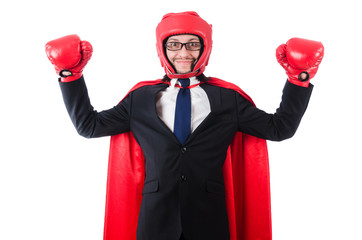 Young businessman boxer isolated on white