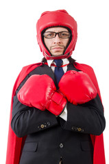 Young businessman boxer isolated on white
