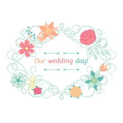 Fototapeta na wymiar Wedding invitation card with pretty stylized flowers.