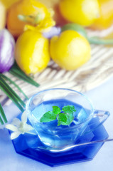 mint tea and fruit