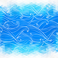 Fototapeta premium Abstract triangular background with hand-drawn waves