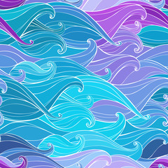 Abstract seamless background with hand-drawn waves. Vector illus