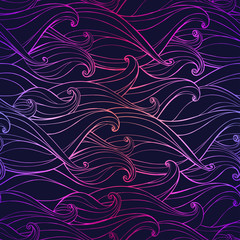 Abstract seamless pattern with hand-drawn waves. Vector illustra