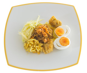 Pad Thai with  Shrimp Covered with Fried Egg.