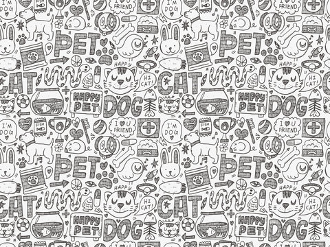 Seamless Doodle Pet Pattern