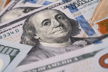Closeup of Benjamin Franklin on One Hundred Dollar Bill