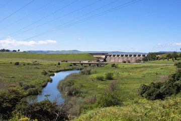 Naklejka premium Winding River Below the Wall of Midmar Dam, Howick