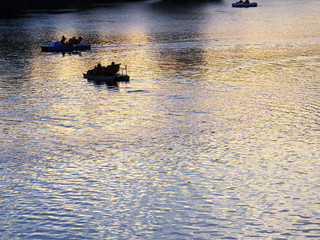 silhouette of puddle boat in the lake