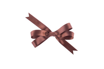 Brown ribbon with a bow on  white background