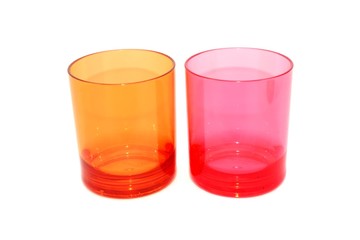 Orange and pink plastic glass