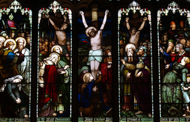 Crucifixion of Jesus in stained glass