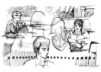 people in cafe illustration