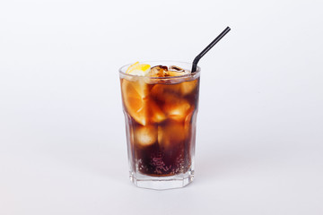 Fototapeta na wymiar cola cocktail with lemon and ice