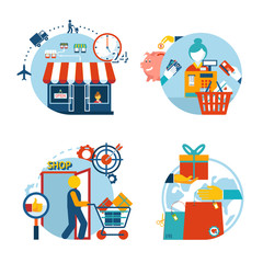 Shopping icons of a store  shopping and delivery