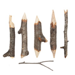 wooden pole, branches isolated on white background