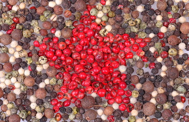 Colorful peppercorn background with red star