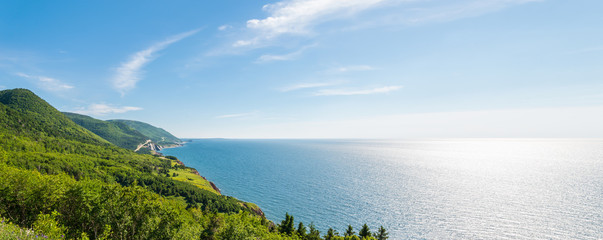 Panorama of a coastal scene on the cabot trail