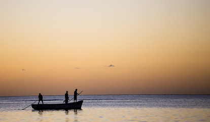 Fototapeta na wymiar Boat on the lagoon in Mont-Choisy beach, Mauritius island