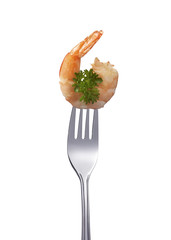 Gamba mit Petersilie auf Gabel