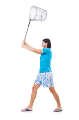 Funny guy with empty butterfly net