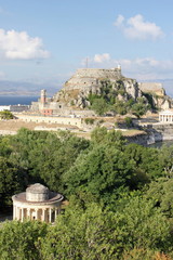 castle old fort and rotunda in Corfu a Greek island in blue Mediterranean sea 