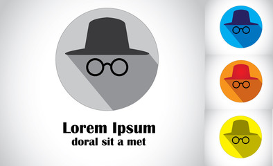 hat & goggles flat design abstract art detective spy agent set