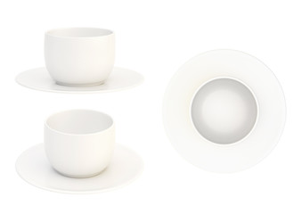 Set of ceramic cup and plate isolated