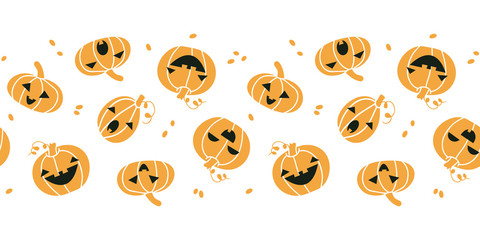 Smiling Halloween pumpkins horizontal seamless pattern