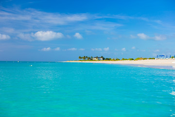 Perfect white beach with turquoise water on Caribbean