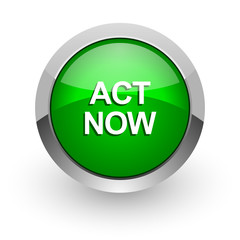 act now green glossy web icon