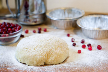 Fototapeta na wymiar dough, flour and cranberries