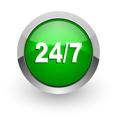24/7 green glossy web icon