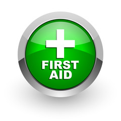 first aid green glossy web icon