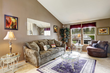 Living room interior in soft mocha color