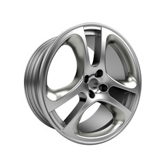 Obraz premium Polished chrome rim wheel on white