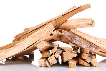 Stack of firewood isolated on white