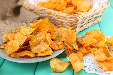 Homemade potato chips, close up