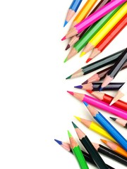 Colorful vertical pencil crayon border over white