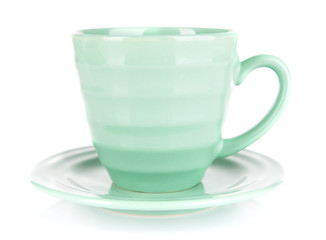 Mint cup and saucer isolated on white