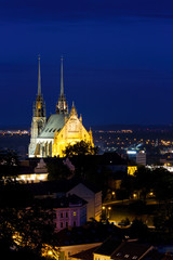 Fototapeta na wymiar Illuminated St. Peter and Paul Cathedral at night, Brno