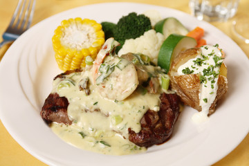Steak and Prawns