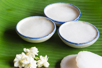 Thai dessert.(Coconut milk custard in small porcelain cup)